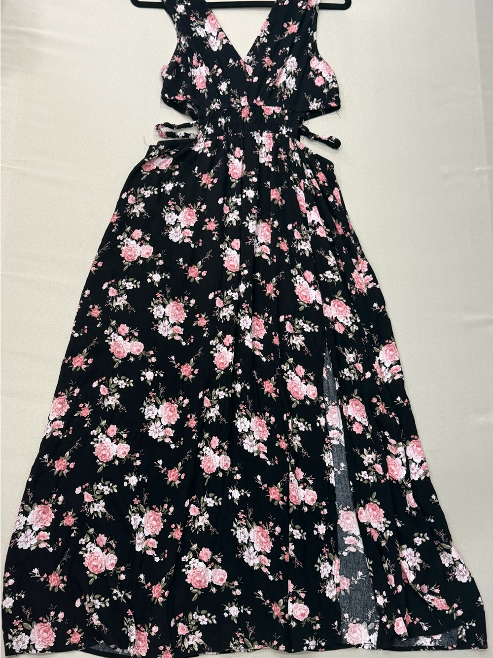 Faded Rose Black Floral Maxi Dress Boho Cottagecore Flowy Long Dress size L